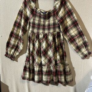 Polo by Ralph Lauren Girls Plaid Long Sleeve Dress in Cream, Red, Green